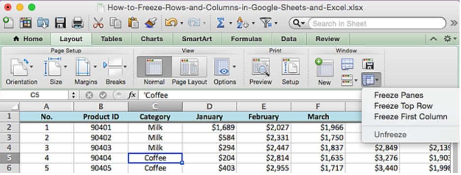 no row and column visible in excel for mac 2011
